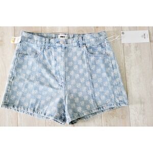 OBEY 29 Clash Denim Shorts Sz 29 Light Indigo Logo Print High Waist NWT RV $80